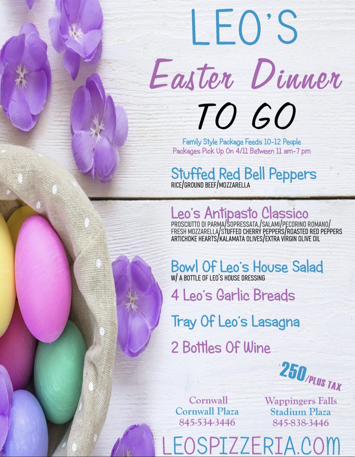 NEW 2020 Leo’s Easter Dinner Package W/ Two Bottles Of Wine!